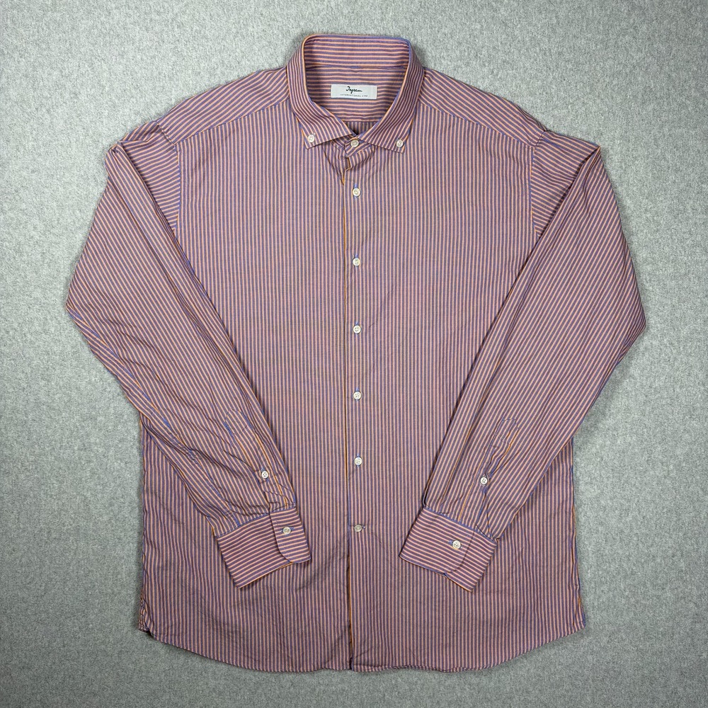 Ingram International Line Mens XL Button Down Shirt Orange Blue Stripe Italy